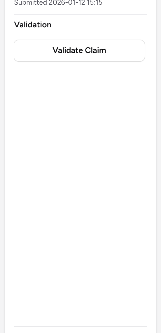The Validation panel on a claim, with the Validate Claim button and the list of issues and warnings.
