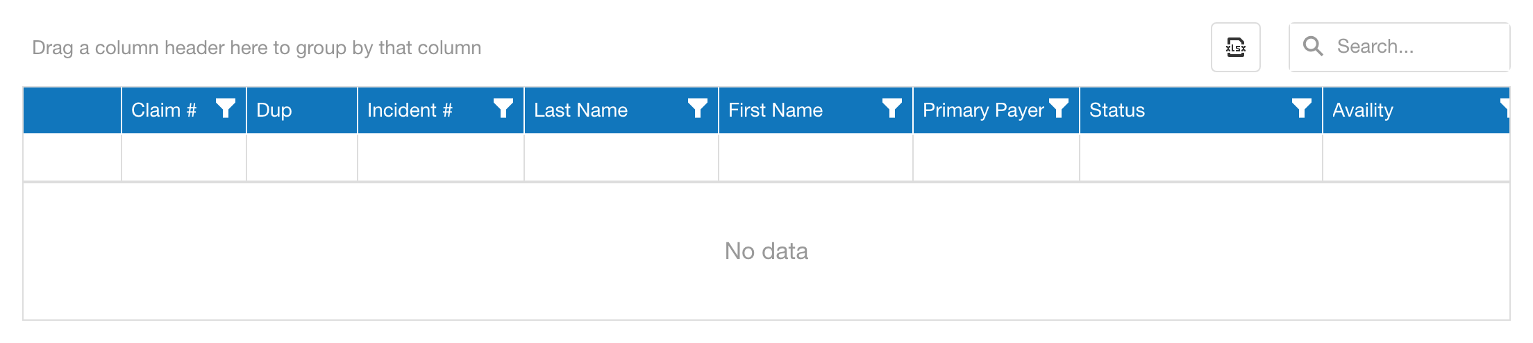 The claims grid with the clearinghouse response column showing accepted and rejected badges.