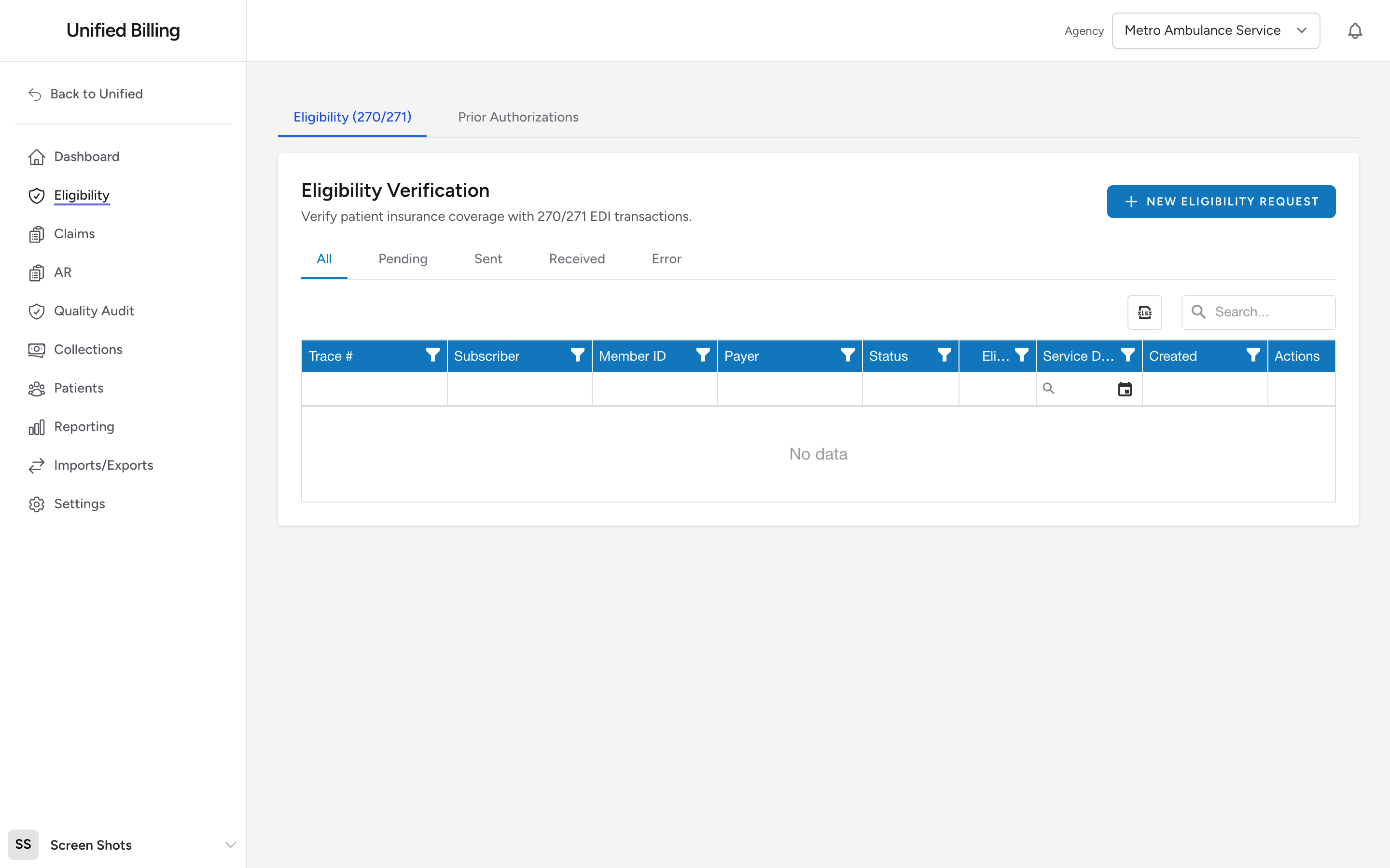 The Eligibility page with the New Eligibility Request button and the list of recent requests.