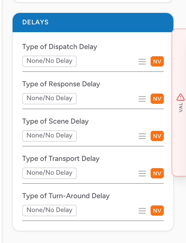 The Delays section on the Incident tab for documenting any delays during the call.