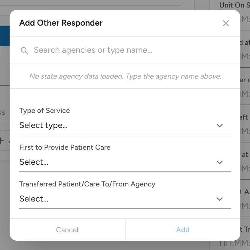 The Other Responders section on the Incident tab with First EMS Unit on Scene and added responders.