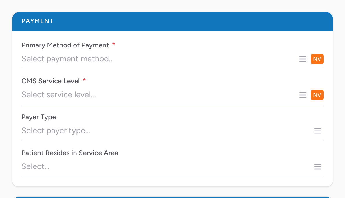 The Payment section on the Billing tab for picking the payment method.