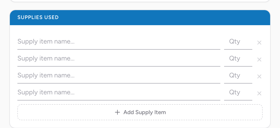 The Supplies Used section on the Billing tab for billable disposable supplies.