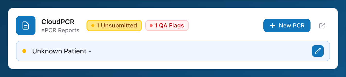 The CloudPCR tile on the Unified Solutions dashboard showing unsubmitted PCRs and QA flags at a glance.