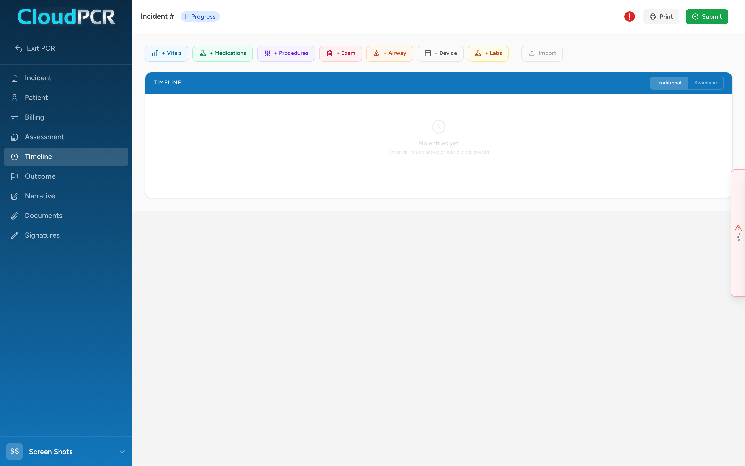 The Timeline toolbar showing the Import button that opens the Cardiac Monitor Imports modal.
