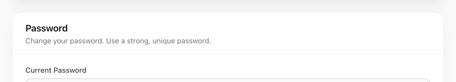 The Password section of My Settings with current password, new password, and confirmation fields.