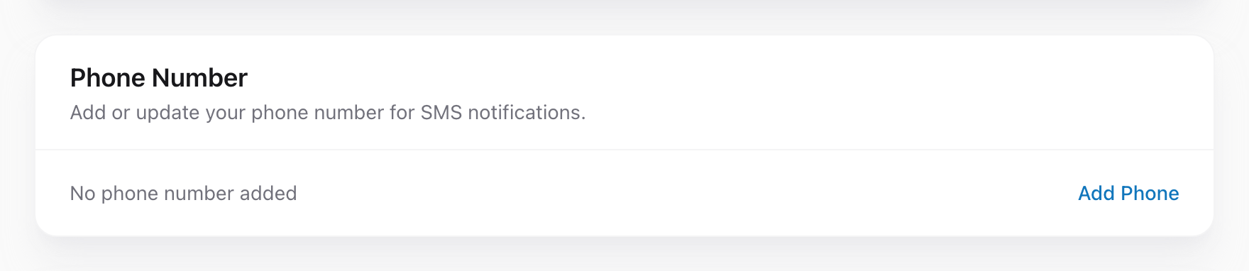 The Phone Number section of My Settings with a field to enter your mobile number.
