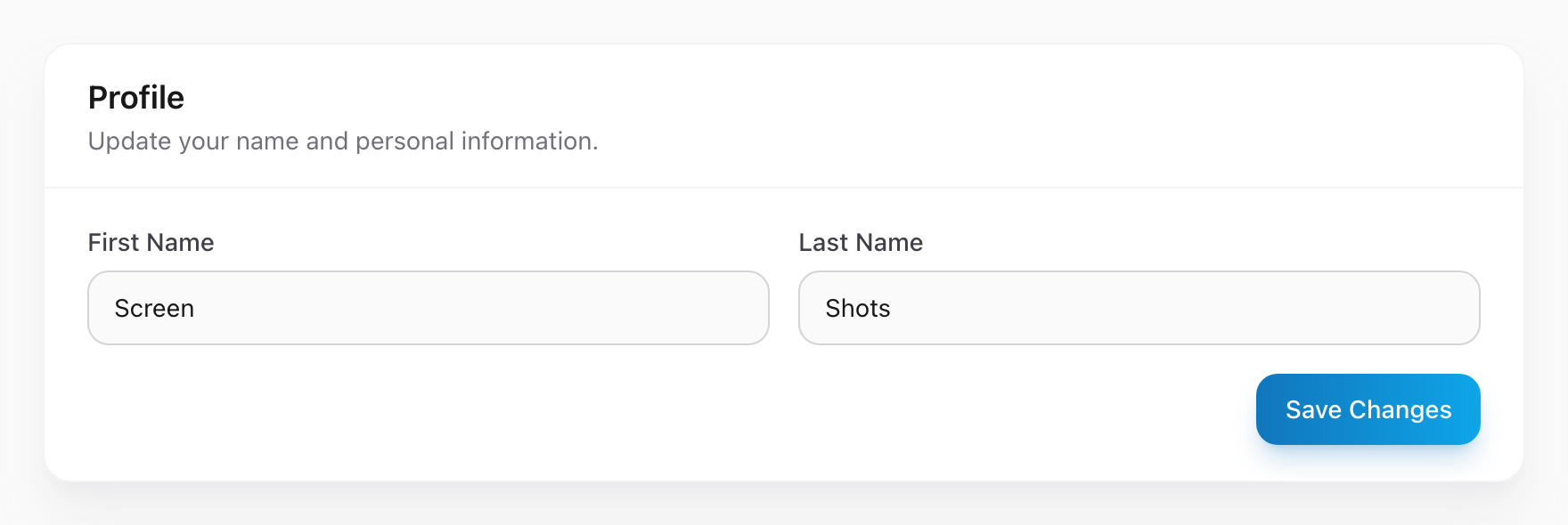 The Profile section of My Settings with First Name and Last Name fields.