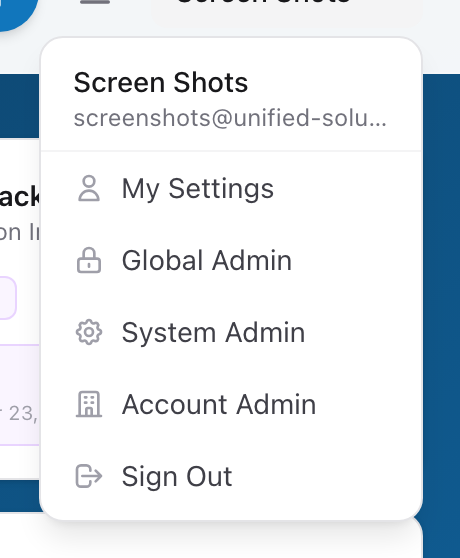 The user menu expanded, showing the Sign Out button.