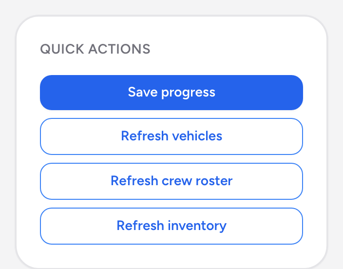 The Quick actions panel with the Save progress button at the top.